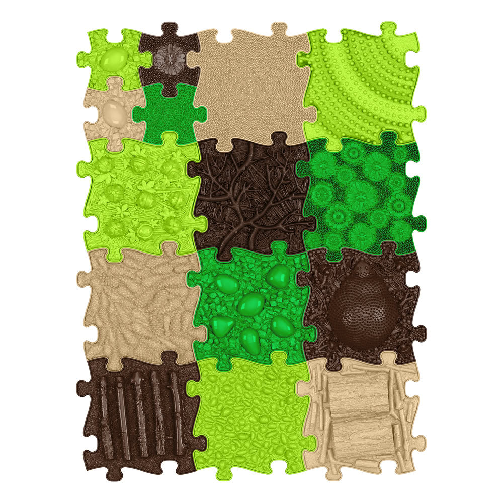 Set covorase ortopedice senzoriale Muffik Touch of Nature, pentru stimulare tactila, echilibru si dezvoltare motrica, 15 piese, multiple dimensiuni, 1+ ani