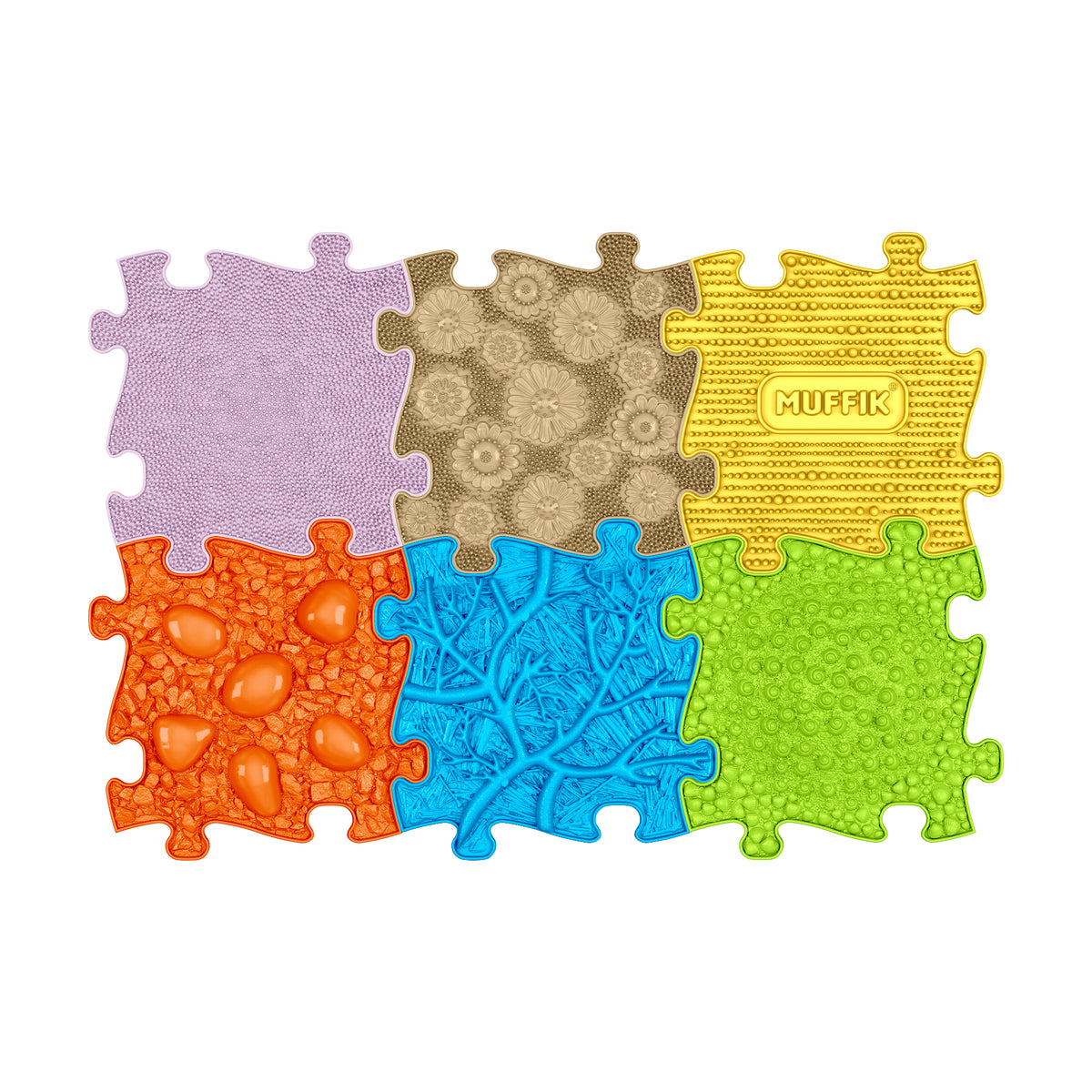 Set covorase ortopedice senzoriale Muffik Baby Pastel, pentru stimulare tactila, echilibru si dezvoltare motrica, 6 piese, 29.79 x 29.79 cm, 1+ ani