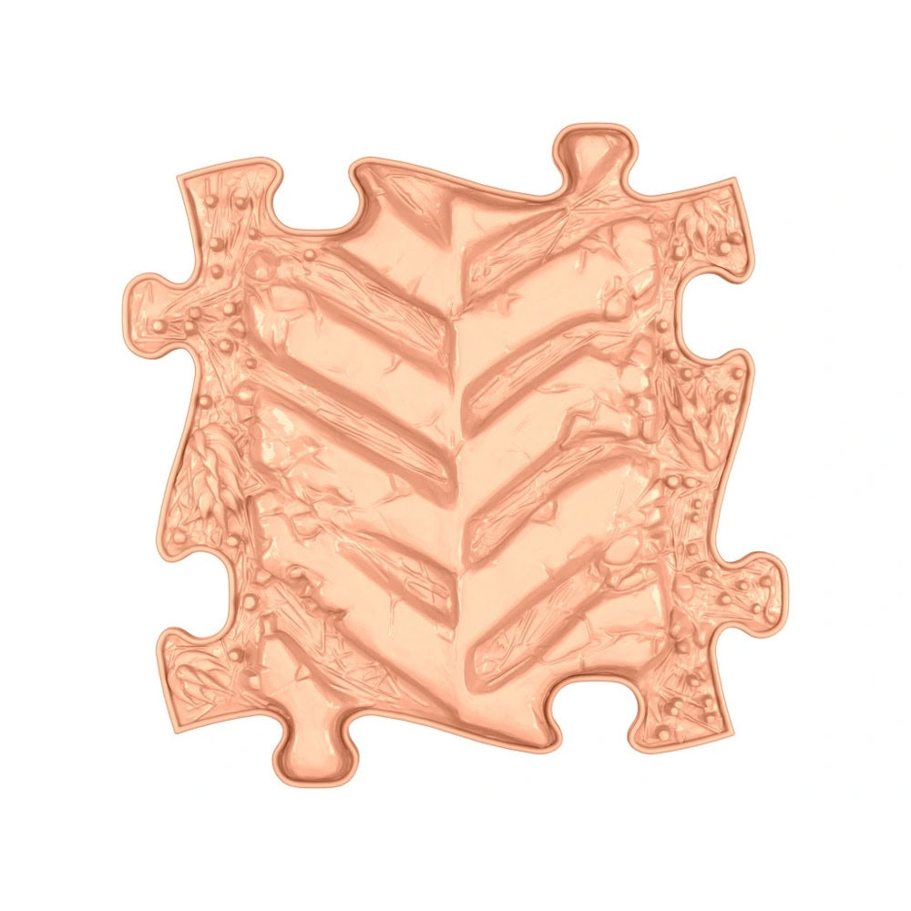 Covoras ortopedic senzorial Muffik Tractor Path Firm, textura tare pentru masaj plantar si stimulare tactila, portocaliu pastel, 29.79 x 29.79 cm, 1+ ani