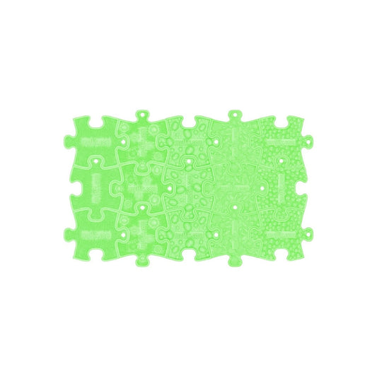 Set puzzle senzorial fluorescent Muffik Let’s Glow, piese tactile care lumineaza in intuneric, verde fosforescente, 15 piese, 6.5 x 5.4 cm, 1+ ani