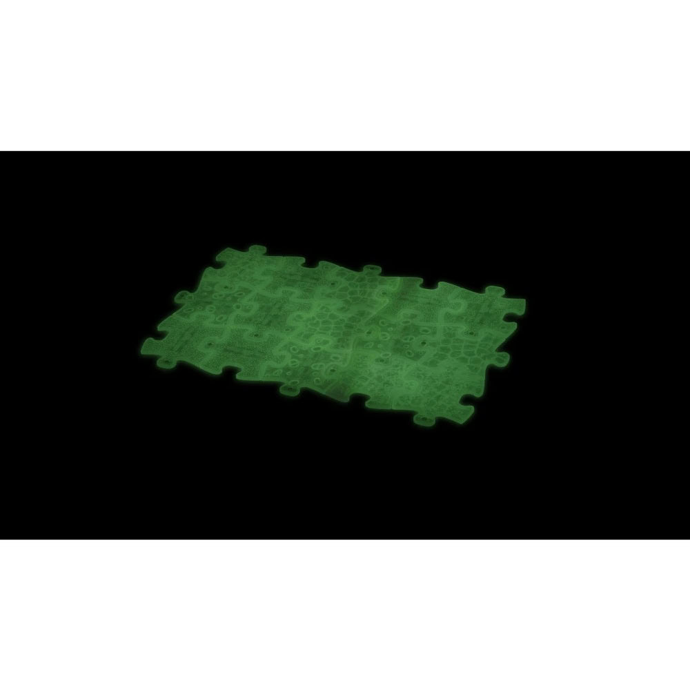 Set puzzle senzorial fluorescent Muffik Let’s Glow, piese tactile care lumineaza in intuneric, verde fosforescente, 15 piese, 6.5 x 5.4 cm, 1+ ani