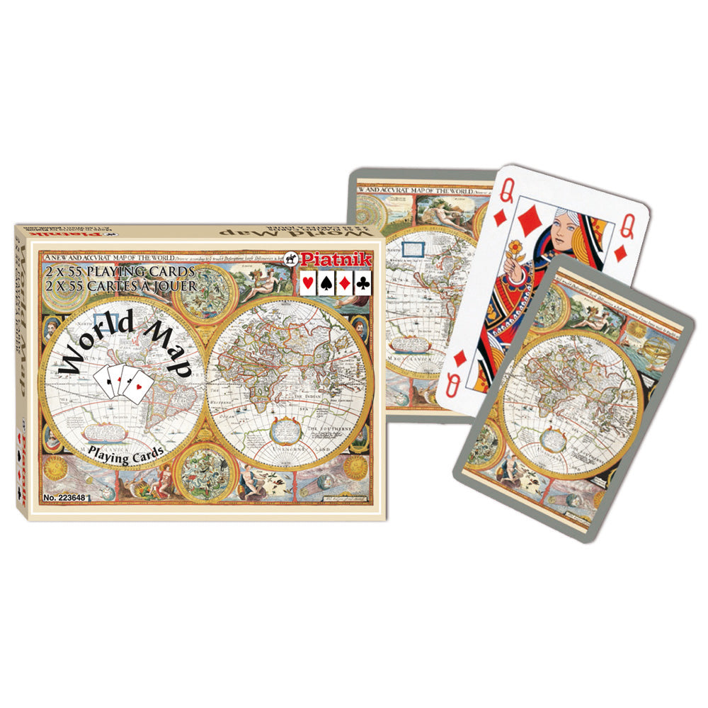 Imagine Set carti de joc de lux, 2 x 55, Harta Lumii - Piatnik