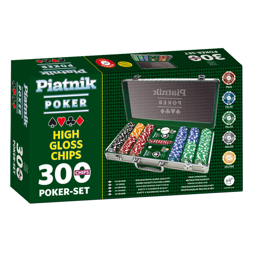 Imagine Set Poker profesional, 300 jetoane de cazinou de 14 grame, 2 pachete carti de joc, 5 zaruri - Piatnik