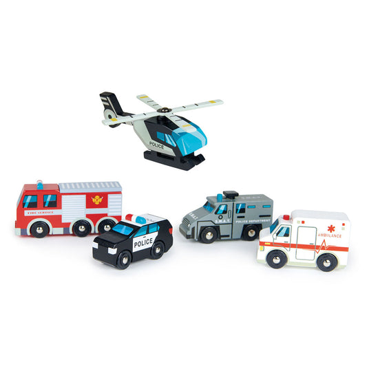 Imagine Set vehicule de salvare, din lemn premium - Emergency Vehicles - 5 piese - TL8662