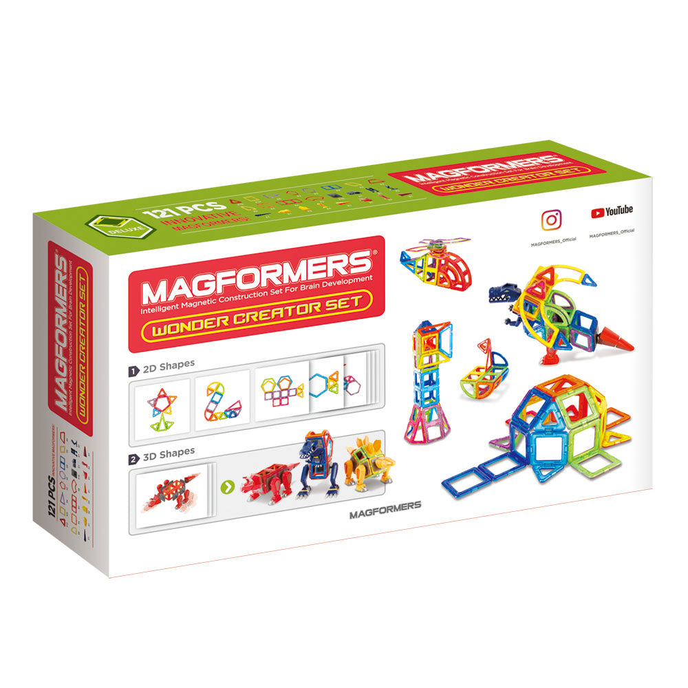 Joc magnetic de constructie Magformers Wonder Creator Set - Dinozauri si Creaturi Minunate, 121 piese