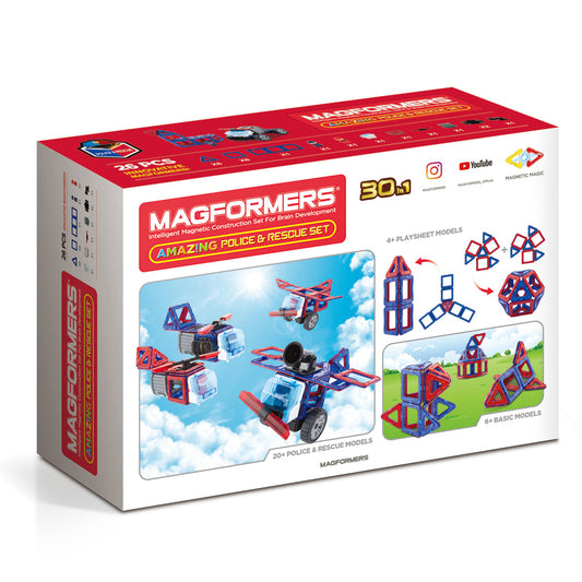 Joc magnetic de constructie Magformers Amazing Police And Rescue Set - Politie si Salvare, 26 piese