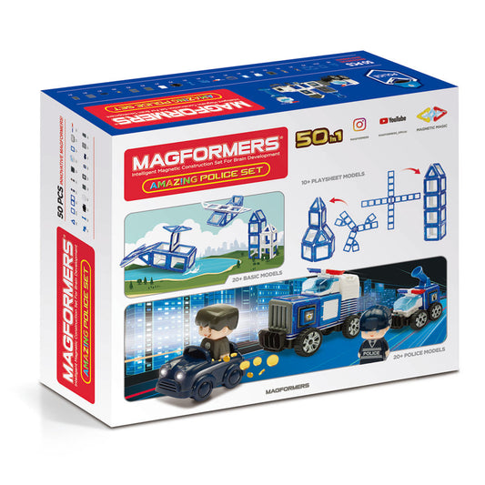 Joc magnetic de construcție Magformers Amazing Police Set - Sectia de Politie, 50 piese