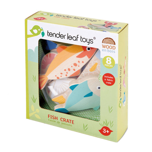 Imagine Set produse din pește și fructe de mare, din lemn premium - Fish Crate - 8 piese - Tender Leaf Toys