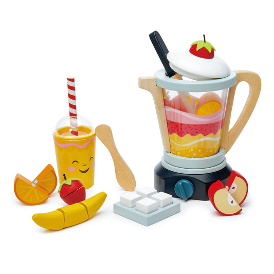 Imagine Blender pentru fructe, din lemn premium - Fruity Blender - 22 piese, pahar, fructe și cuburi de gheață -  Tender Leaf Toys 