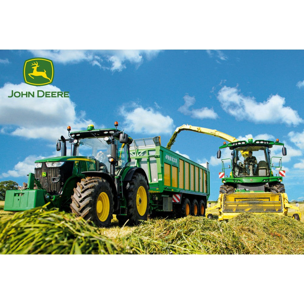 Imagine Puzzle Schmidt: John Deere - Tractor 7310R si combina de recoltat 8600i, 100 piese + Cadou: macheta Siku