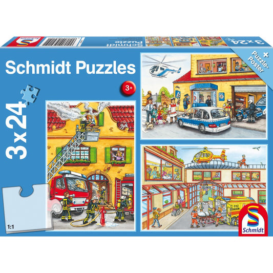 Imagine Puzzle Schmidt: Pompierii si politia, Set de 3 x 24 piese + Cadou: poster