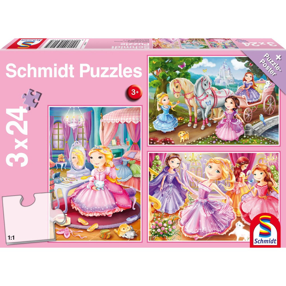 Imagine Puzzle Schmidt: Printese din basme, Set de 3 x 24 piese + Cadou: poster