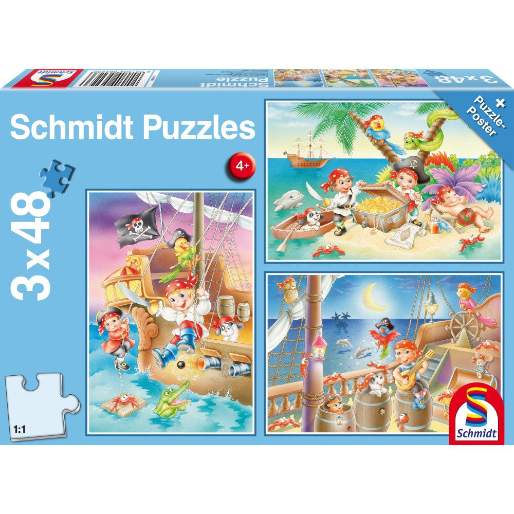 Imagine Puzzle Schmidt: Banda de pirati, Set de 3 x 48 piese + Cadou: poster