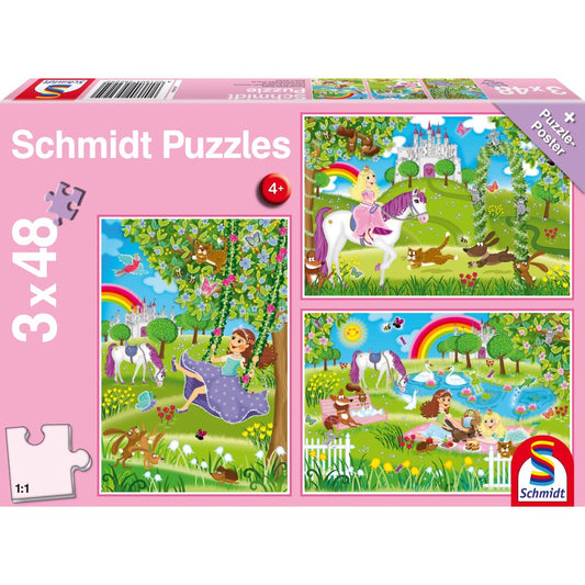 Imagine Puzzle Schmidt: Printesa in curtea regala, Set de 3 x 48 piese + Cadou: poster