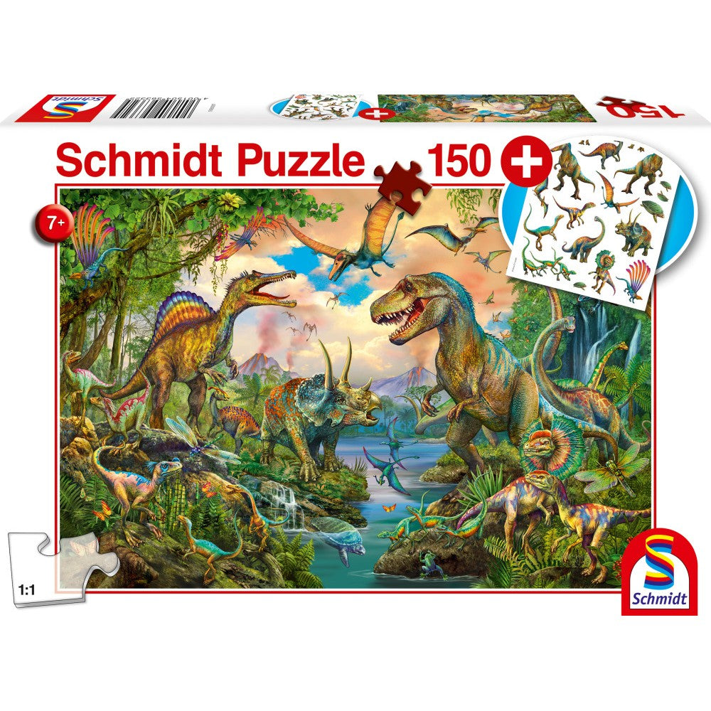 Imagine Puzzle Schmidt: Dinozauri salbatici, 150 piese + Cadou: tatuaje cu dinozauri