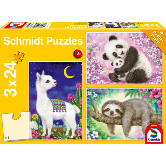 Imagine Puzzle Schmidt: Panda, lenes si lama, Set de 3 x 24 piese + Cadou: poster