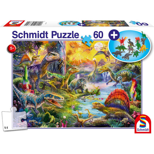 Imagine Puzzle Schmidt: Dinozauri, 60 piese + Cadou: figurine animale
