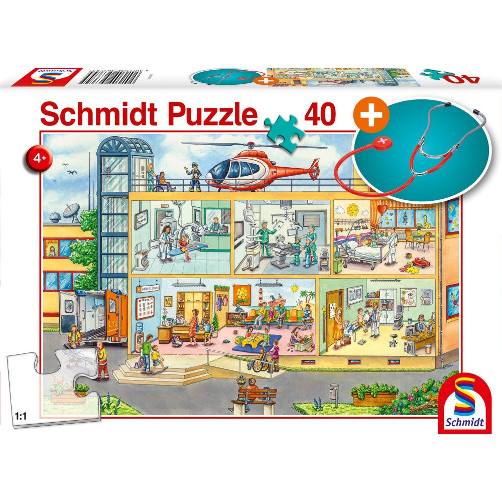Imagine Puzzle Schmidt: In spitalul pentru copii, 40 piese + Cadou: Stetoscop