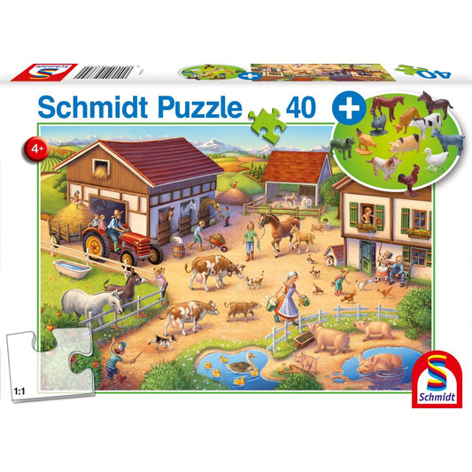 Imagine Puzzle Schmidt: Ferma, 40 piese + Cadou: figurine animale