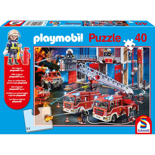 Imagine Puzzle Schmidt: playmobil - Pompieri, 40 piese + Cadou: figurina playmobil