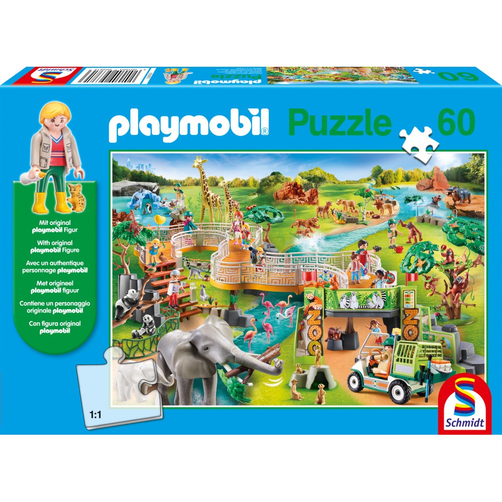 Imagine Puzzle Schmidt: playmobil - Gradina zoologica, 60 piese + Cadou: figurina playmobil