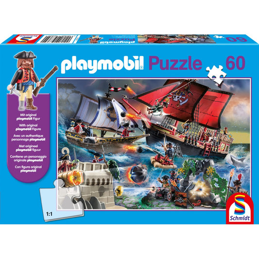 Imagine Puzzle Schmidt: playmobil - Piratii, 60 piese + Cadou: figurina playmobil