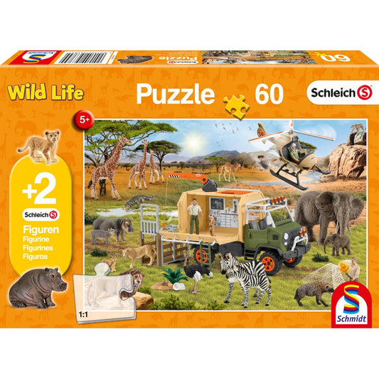 Imagine Puzzle Schmidt: Schleich - Salvare veterinara, 60 piese + Cadou: figurine animale