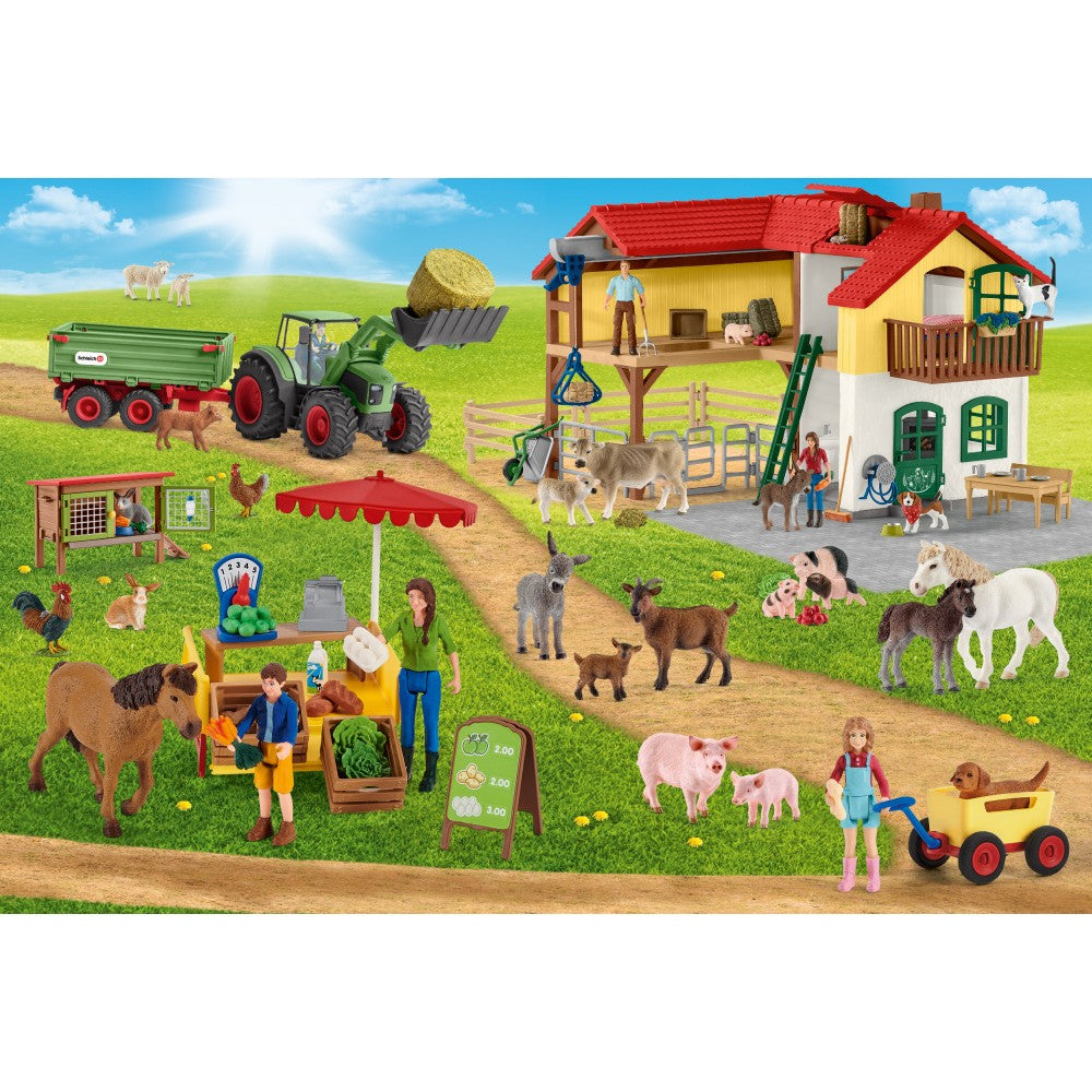 Imagine Puzzle Schmidt: Schleich - Farm World: Ferma si piata, 100 piese + Cadou: figurine animale