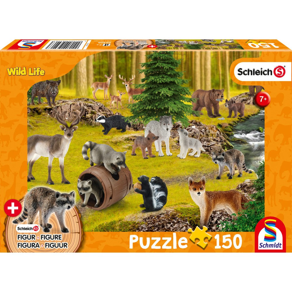 Imagine Puzzle Schmidt: Schleich - Wild Life: Viata ratonilor, 150 piese + Cadou: figurine animale