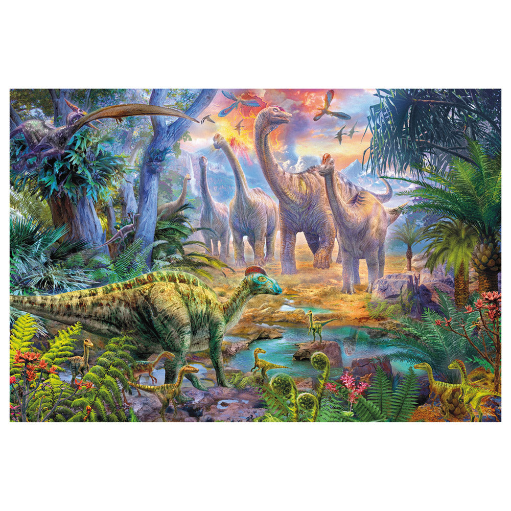 Imagine Puzzle Schmidt: Dinozauri, Set de 2 x 60 piese si 2 x 100 piese + Bonus: cufar metalic