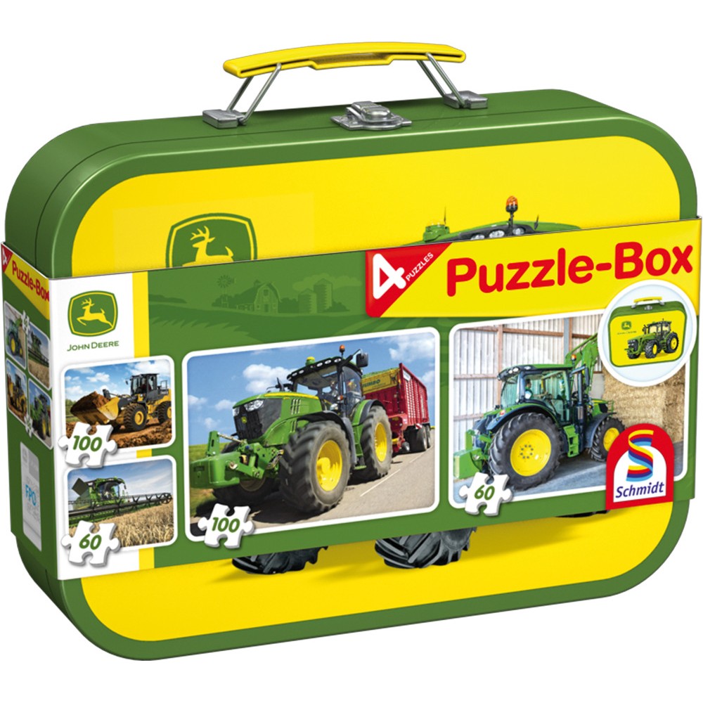 Imagine Puzzle Schmidt: John Deere - John Deere, Set de 2 x 60 piese si 2 x 100 piese + Bonus: cufar metalic