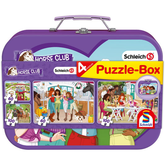 Imagine Puzzle Schmidt: Schleich - Horse Club,  Set de 2 x 60 piese si 2 x 100 piese + Bonus: cufar metalic