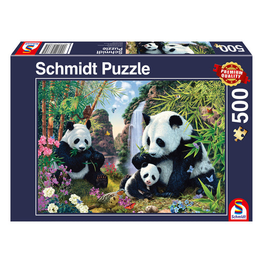 Imagine Puzzle Schmidt: Familia panda la cascada, 500 piese