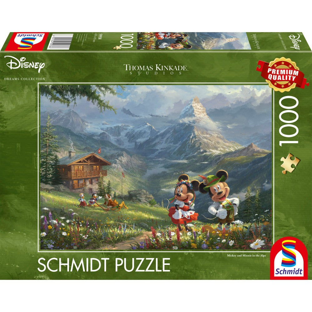 Imagine Puzzle Schmidt: Thomas Kinkade - Disney - Mickey si Minnie in Alpi, 1000 piese